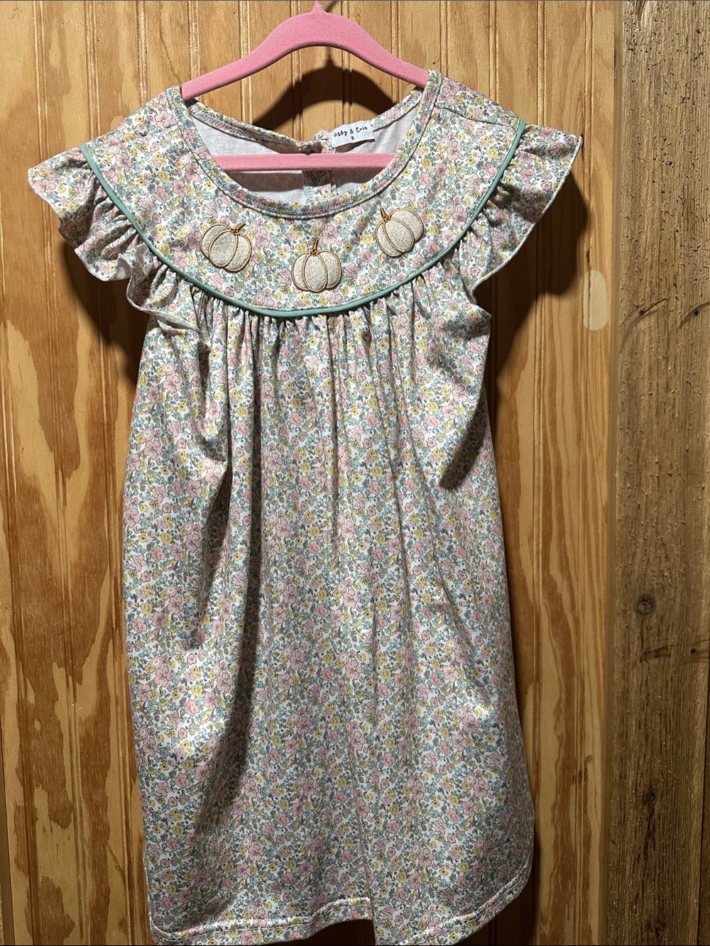Pink Floral Ruffle 2 piece pant outfit  with Pumpkin Embroidery